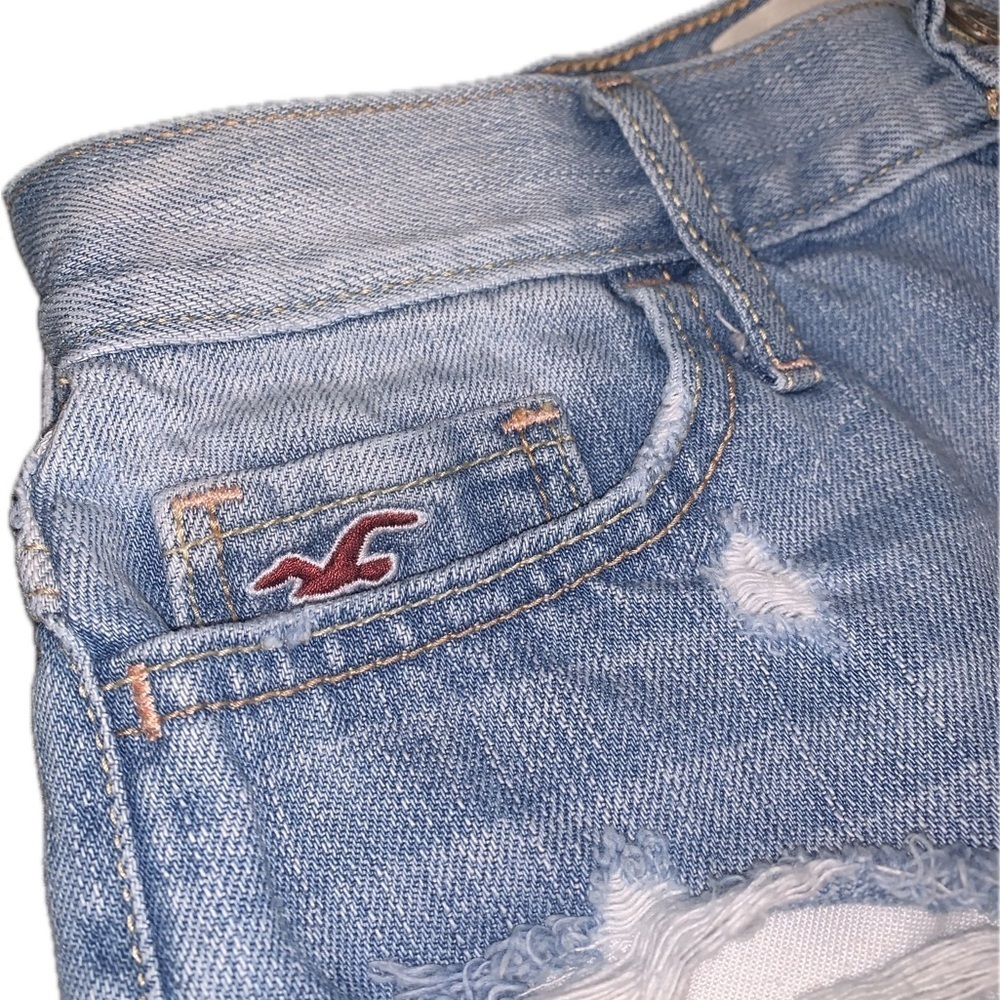 Hollister Y2K Light Blue Distressed Cuffed Denim Jean Short Shorts 0 24 - Picture 3 of 9